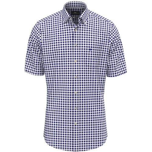 Fynch-Hatton Overhemd Seersucker Check Short Sleeve Navy / male