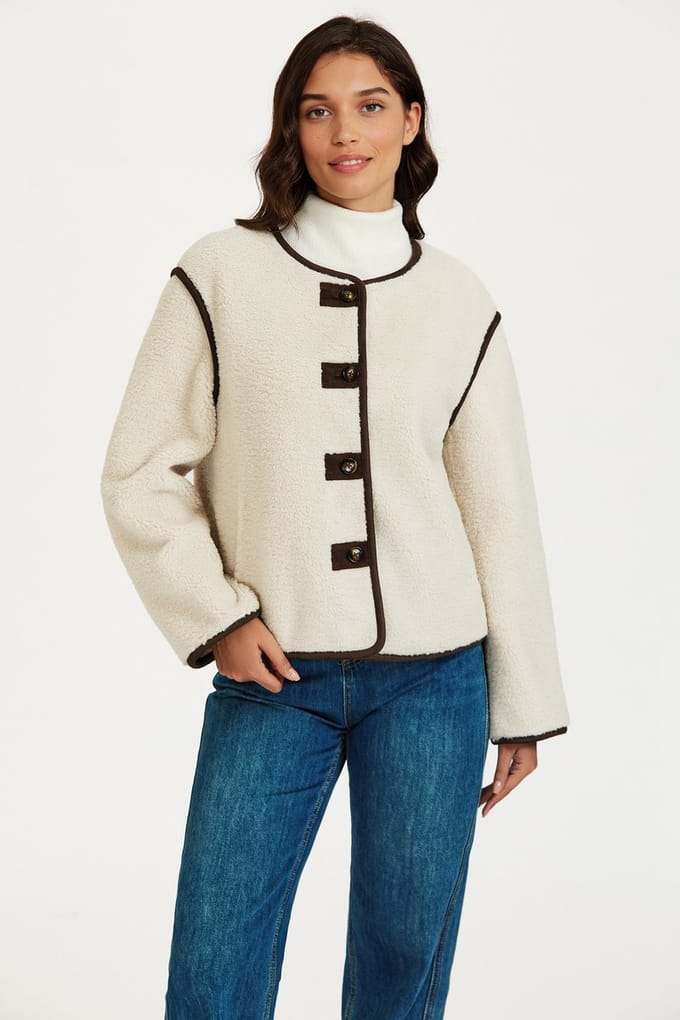 FS Collection-Faux Shearling Teddy Jasje in Crème