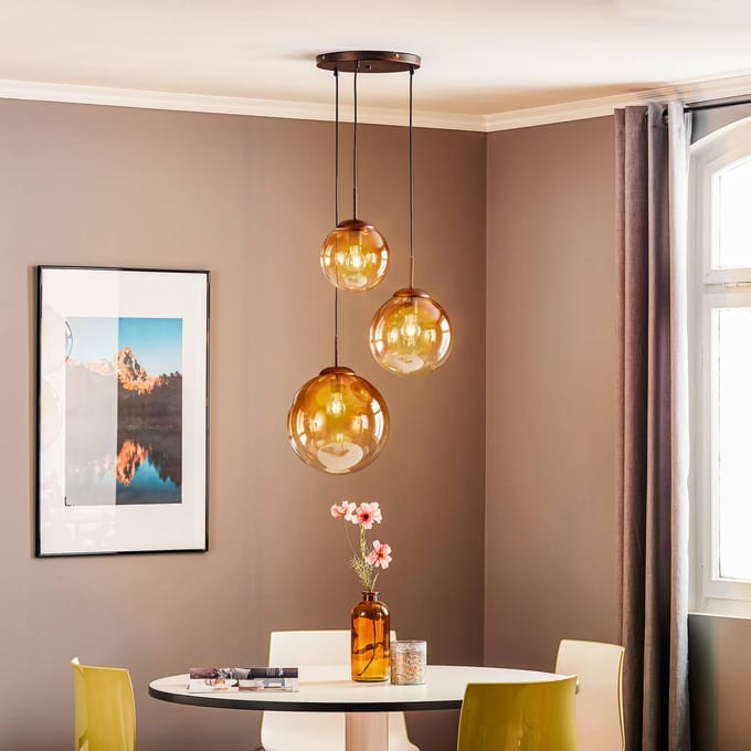 Globo Glazen hanglamp Varus amber 3fl Ø 51 cm