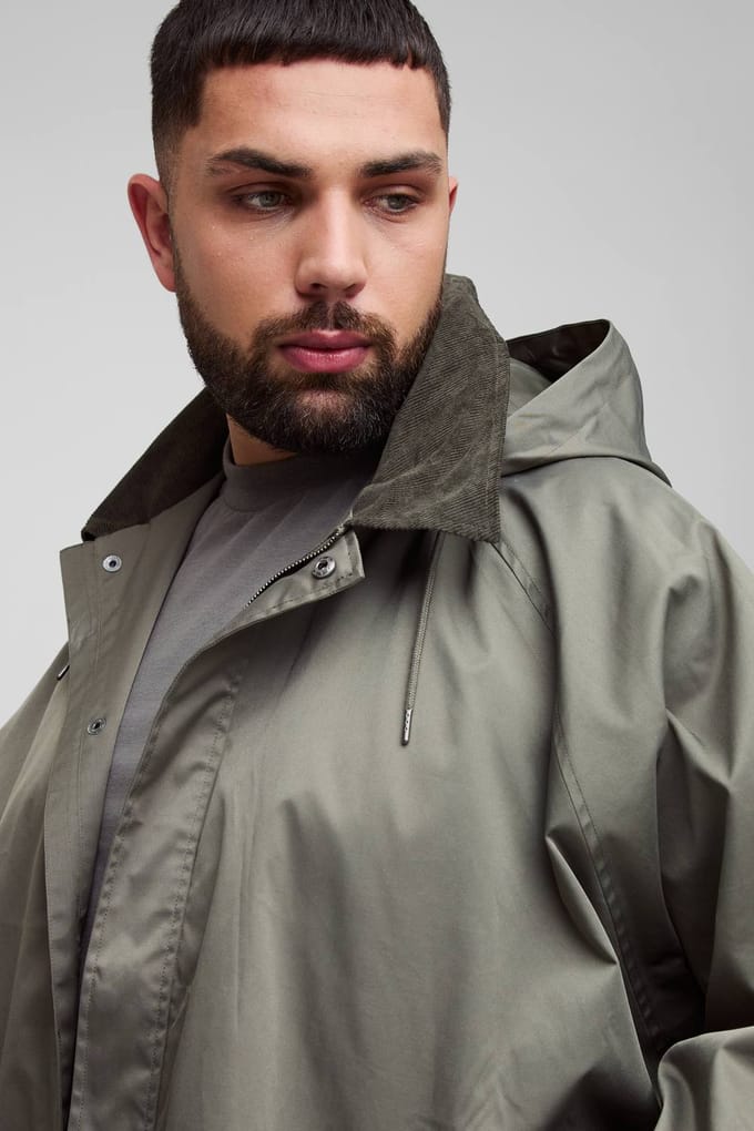 Plus Oversized Koordkraag Met Capuchon Parkajaas | Khaki | Size 2XL