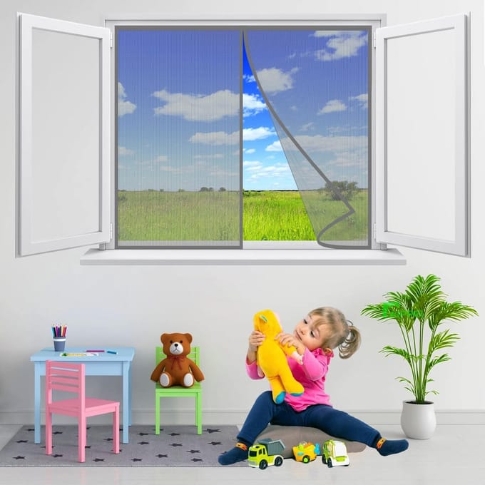 Magnetisch Hor voor Dubbele Deur en Raam - 200x140cm - Automatisch Sluitend - Grijs