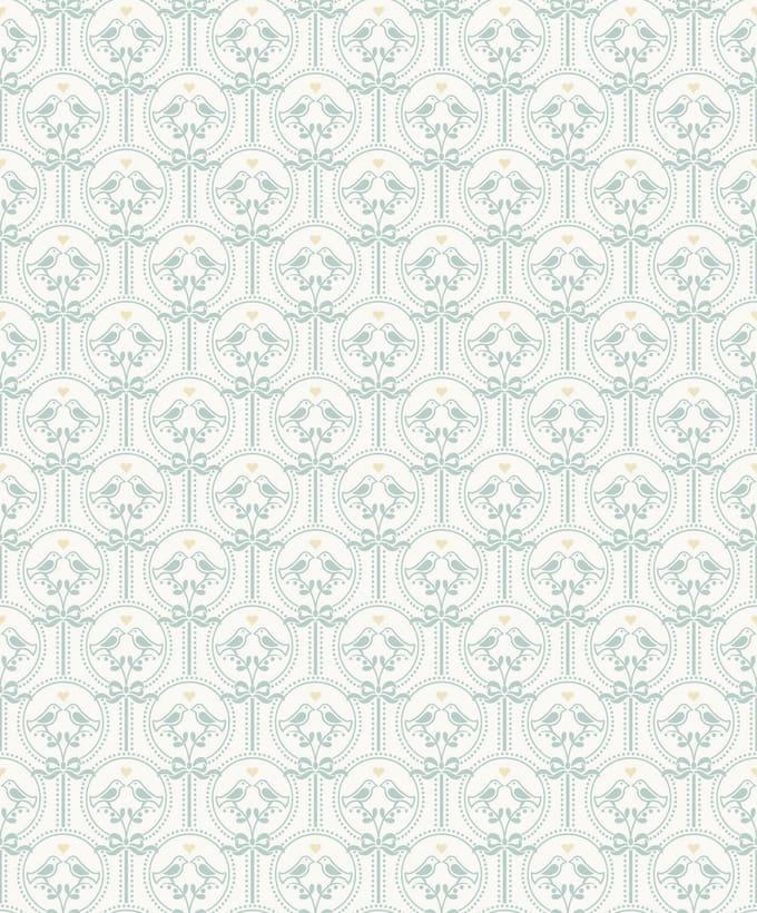 Dutch Wallcoverings - Little Kids- Oiseaux mint/wit - vliesbehang - 10m x 53cm - JS3202