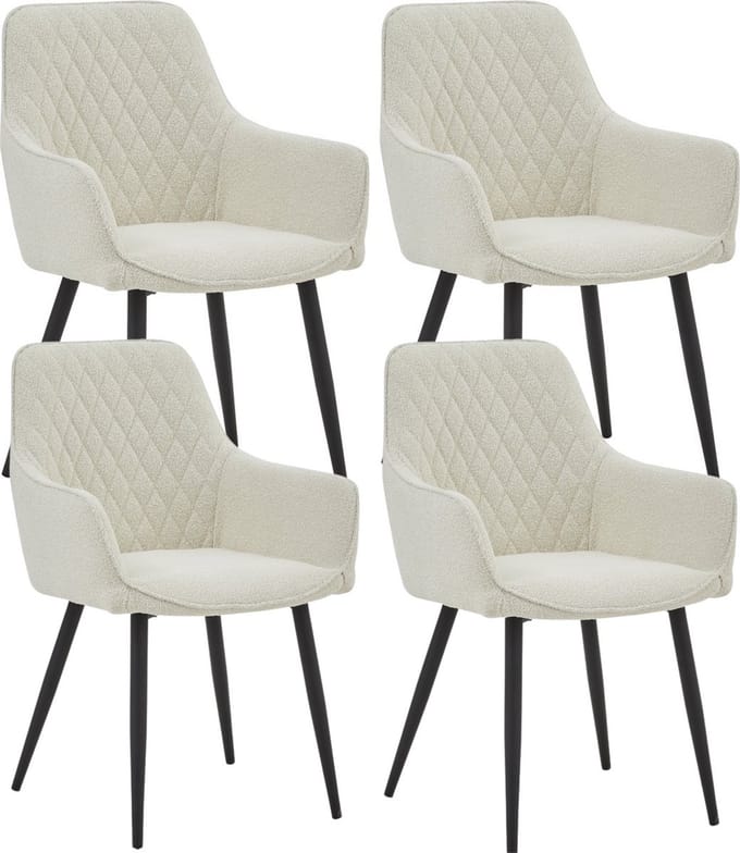 Colenis® - Beverly Eetkamerstoel - Set Van 4 - Wit - Bouclé