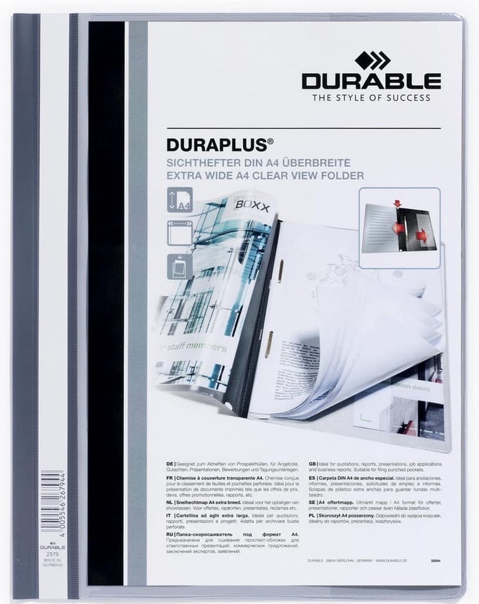 Snelhechtmap durable duraplus a4 grijs | 25 stuks