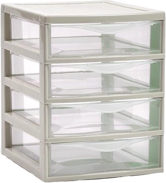 Plasticforte Ladeblokje/bureau organizer 4x lades - beige/transparant - L18 x B21 x H23 cm - plastic