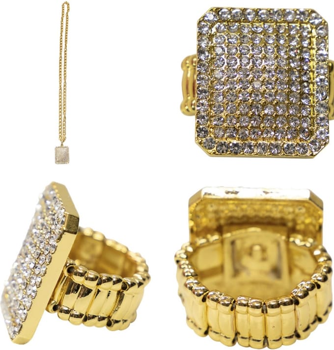 Foute Hiphop set - ring en ketting- rapper - plaat - pooier - pimp - sieraden - juwelen