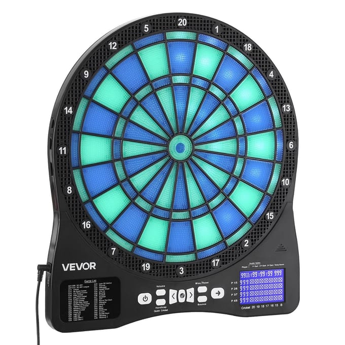Elektronisch Dartbord, LED-verlicht Doel Dartbord met 48 Spellen & 500+ Variaties, Bevat 6 Dartshafts met Flights & 50 Soft Tips, Cricket