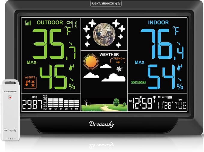 Draadloos Weerstation met Thermometer en Atomaire Klok - Groot Display en Instelbare Backlight