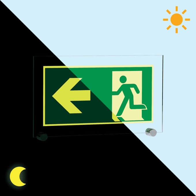 Extra lichtgevend nooduitgang bord pijl links - acryl