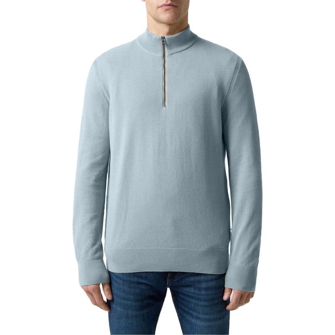 Boss Heren Ebrando-P gebreide trui met halve rits (Pastelblauw)