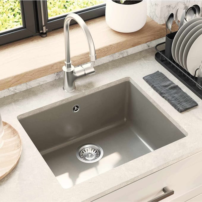 vidaXL - Wasbak - 80% - Kwarts - en - 20% - Hars - 530 - x - 460 - mm - Grijs