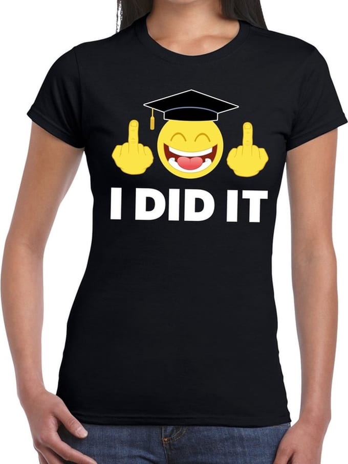Geslaagd I DID IT t-shirt zwart dames - Geslaagd/ afgestudeerd cadeau S