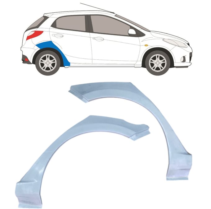 Reparatiepaneel achterspatbord voor Mazda 2 2007-2014 / Links + Rechts / Set