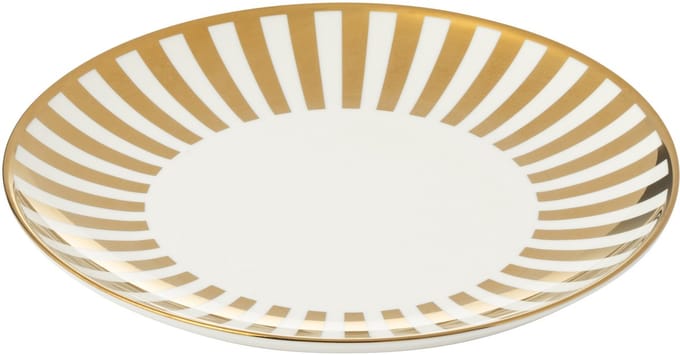 J-Line bord Gestrepen - porselein - goud/wit - medium - doos van 4