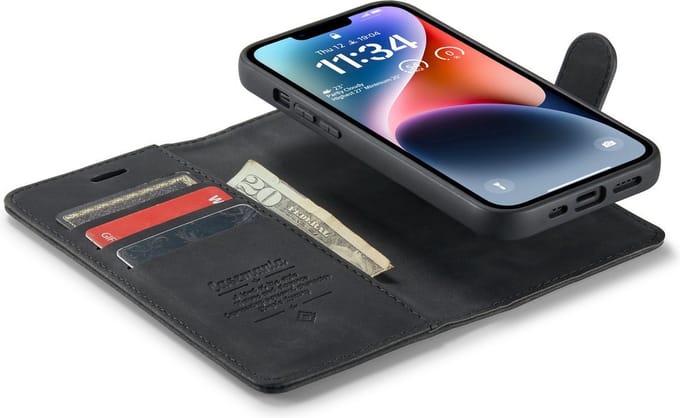 iPhone 14 Plus Bookcase hoesje - CaseMe - Effen Zwart - Kunstleer