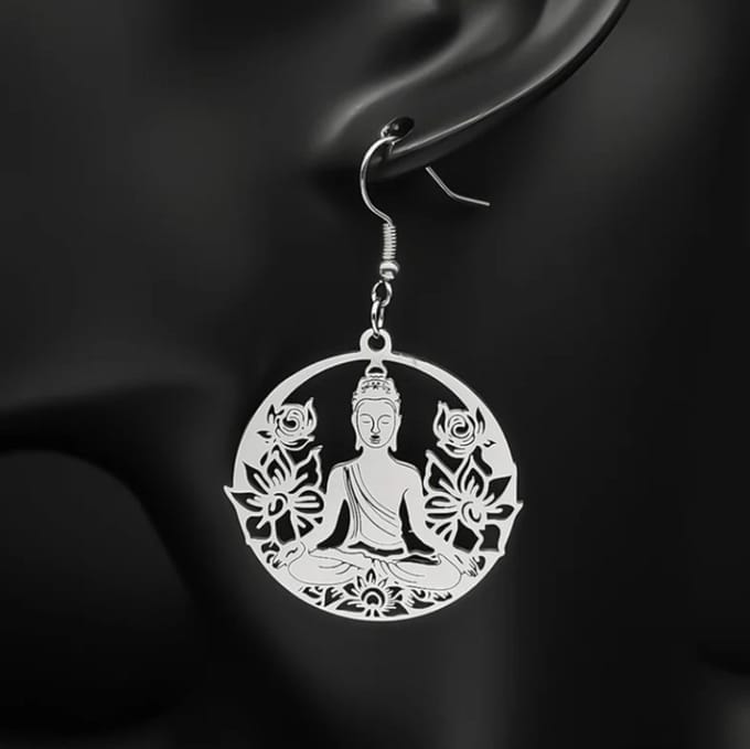 Oorbellen buddah hanger rond - zilver - LMPiercings