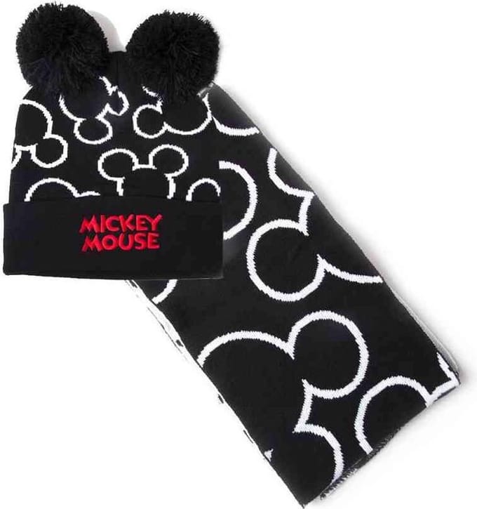 Disney Mickey Mouse - Silhouette Muts & Sjaal Set - Zwart/Wit