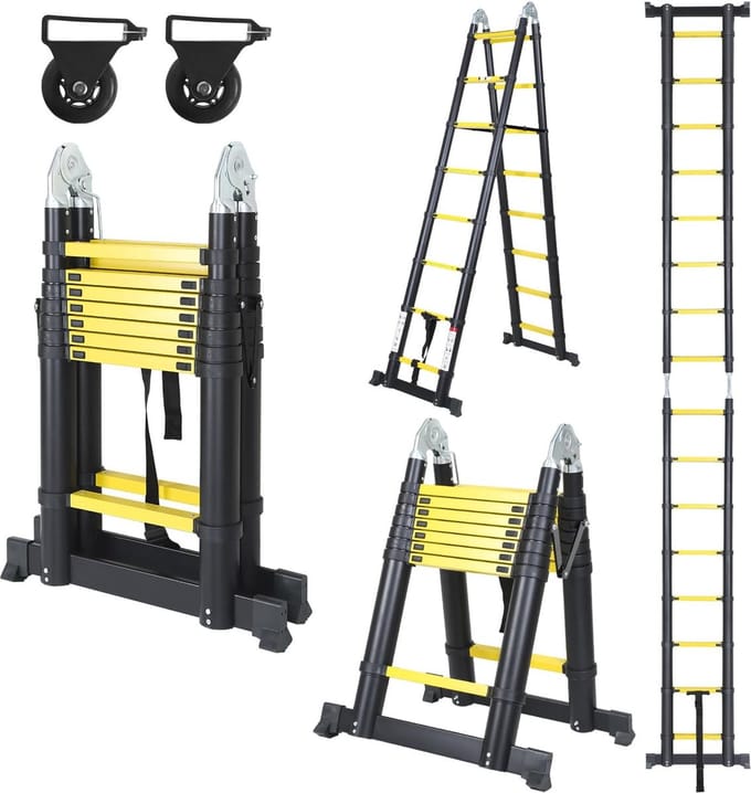 Telescopische aluminium ladder 5 meter - multifunctionele antislip ladder, 150 kg draagvermogen