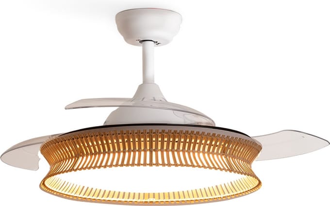 CREATE - Plafondventilator met Stil Licht 40W Ø107 cm - Rieten Afwerking - WIND CLEAR RATTAN