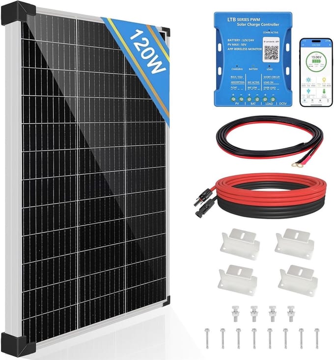 Zonnepaneel Kit - Energie Set - Off-Grid Stroom - Met Bluetooth Controller - 120 Watt - Zilver