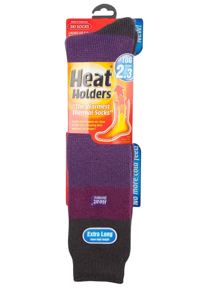 Heat Holders - Dames kniehoge thermo skisokken - Paars / Houtskool