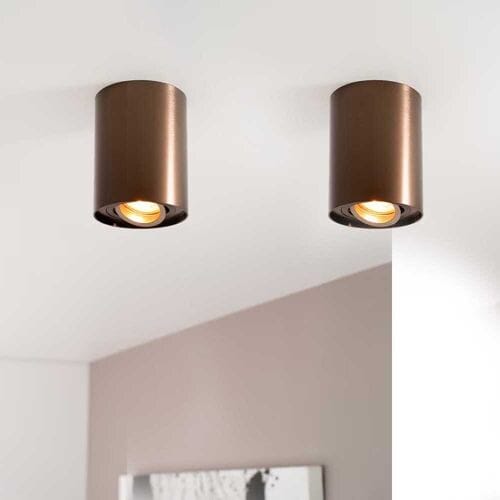 2x Solis bronzo by LUSENZ - Cilindervormige opbouwspot met enkel lichtaccent en een geborstelde bronzen coating