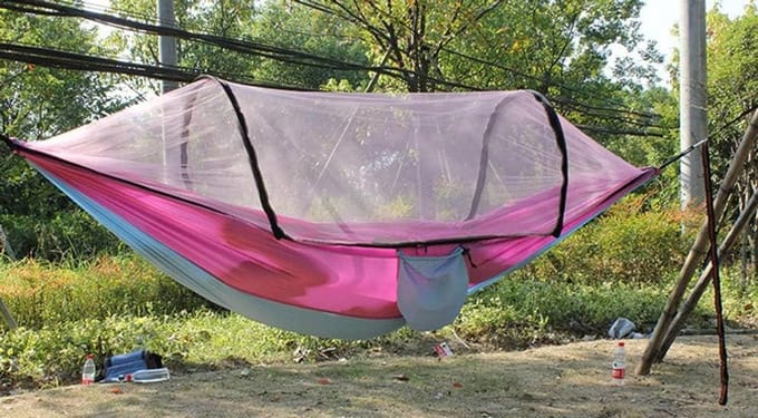 Kampeerhangmat - Buitenhangmat - Ontspannen buiten - Met klamboe - 2-persoons - Blauw