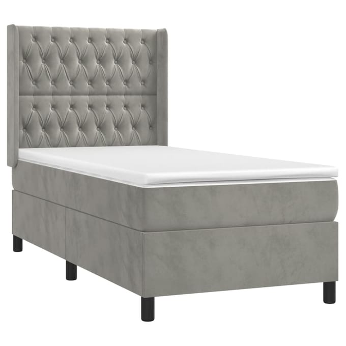 vidaXL - Boxspring - met - matras - fluweel - lichtgrijs - 100x200 - cm