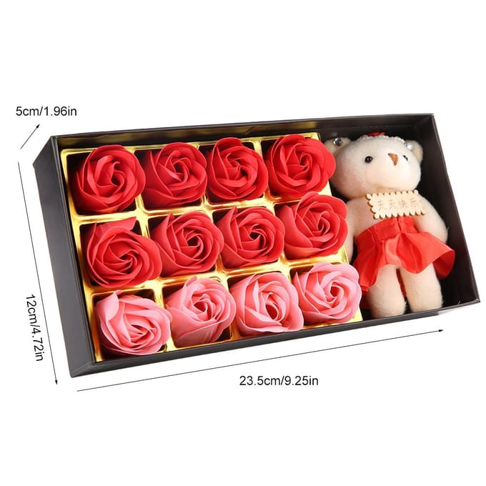 12 Rozen Bloem Zeep Bloem Pluche Beer Valentijnsdag Romantisch Cadeau Met Doos (Rood) red