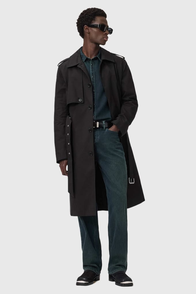 AllSaints Bastille Trench Black Größe: L | Trench Coats Outlet | Herren | Schwarz