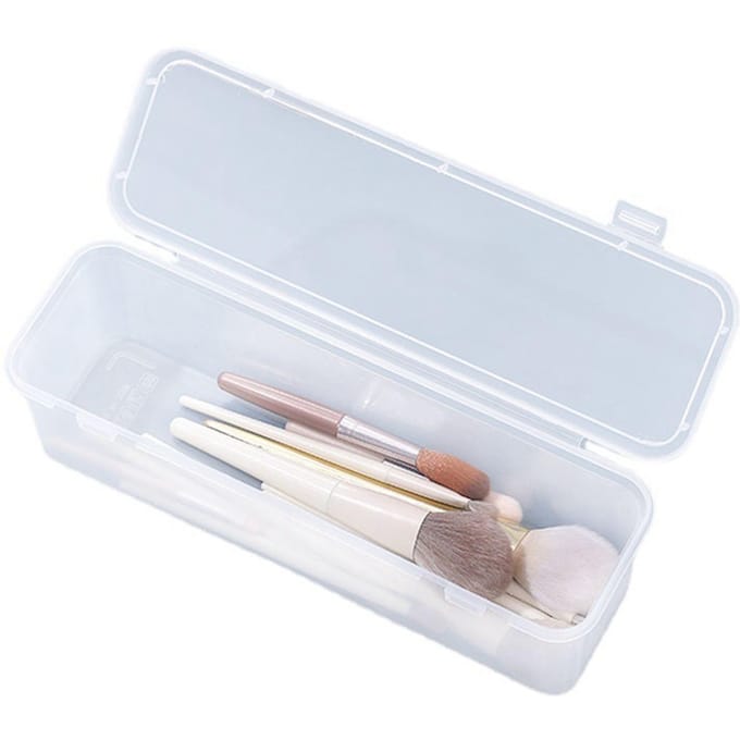 Lange Opbergdoos voor Penselen Draagbare Transparante Plastic Make-up Penseel Organizer met Deksel Multifunctioneel white