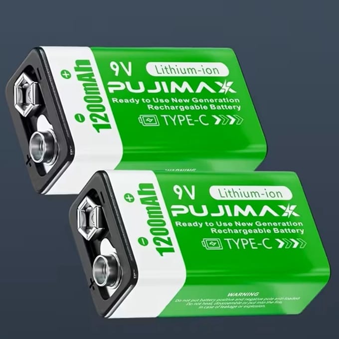 9V USB-C oplaadbare Li-ion batterij met een capaciteit van 1200 mAh. ( 2 st )