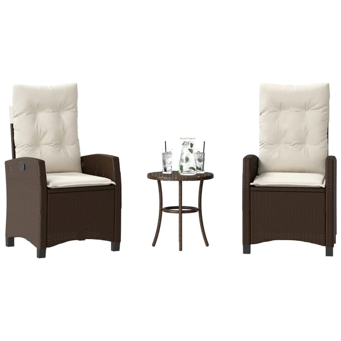 vidaXL - 3-delige - Bistroset - met - kussens - poly - rattan - bruin