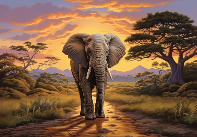 .Fotobehang - Olifant - Safari - Wilde Dieren - Vliesbehang- 254x184cm