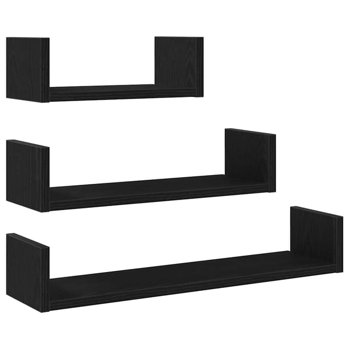 vidaXL - Wandschappen - 3 - st - bewerkt - hout - zwart - eiken