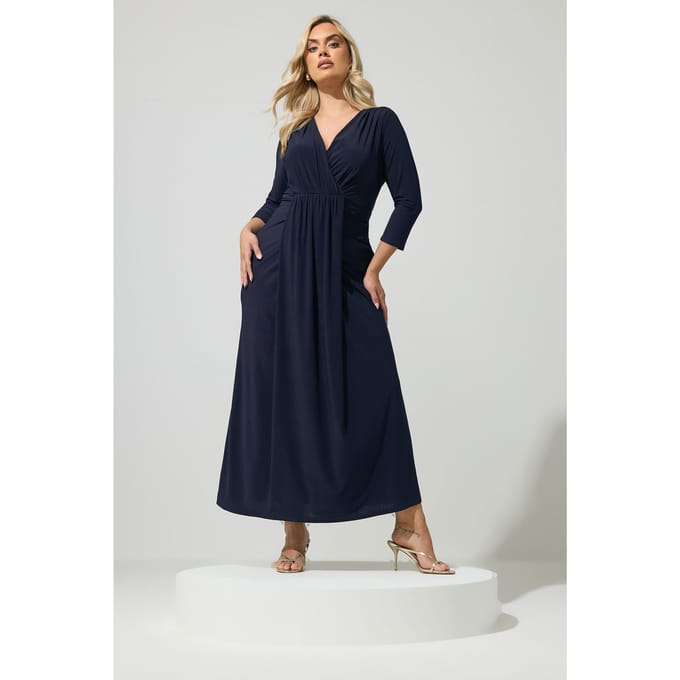 Yours London Marineblauwe Gedrapeerde Maxijurk Size 48