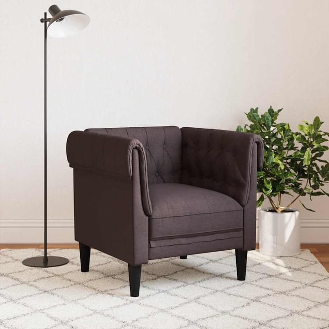 vidaXL - Fauteuil - Chesterfield-stijl - stof - donkerbruin