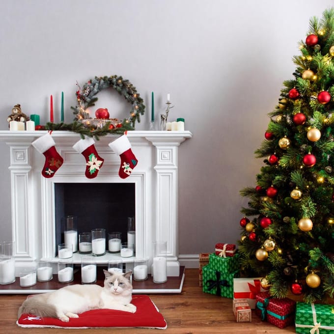 Kerstthema Huisdier Kat Hond Bed Mat Kussen Zacht Warm Dik Kennel Kooi Sofa Mat voor Klein Middelgroot Groot rood