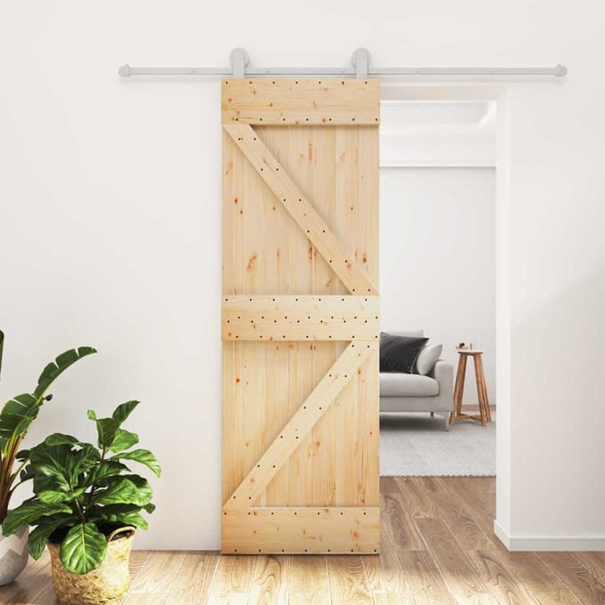 vidaXL - Schuifdeur - Natuurlijk - en - Wit - 70 - x - 210 - cm - Massief - Pine - Hout