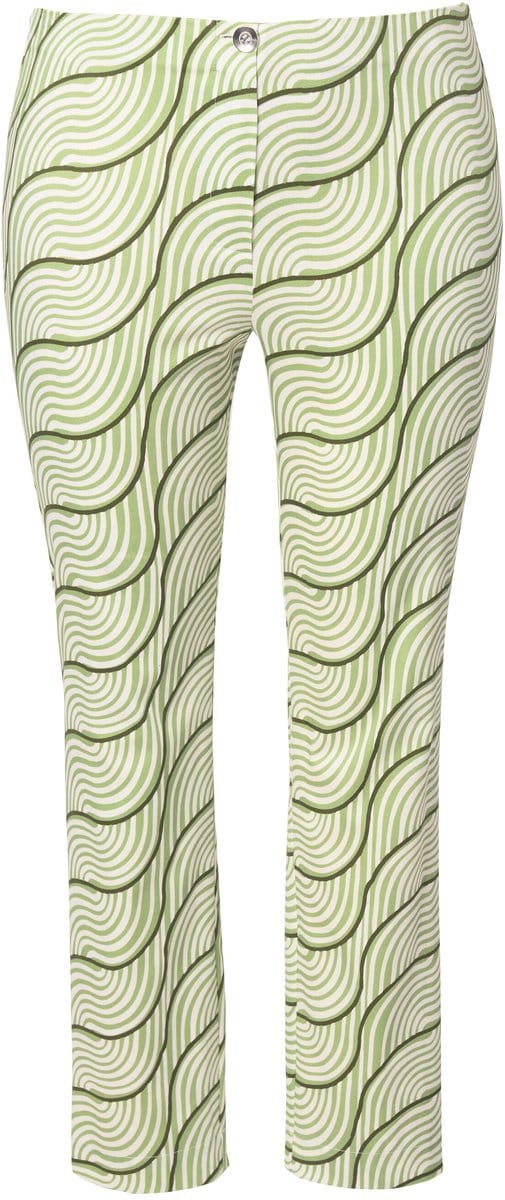 Ulla Popken - Dames - Broek grafische print slim elastische tailleband - Erwtengroen - Maat 48
