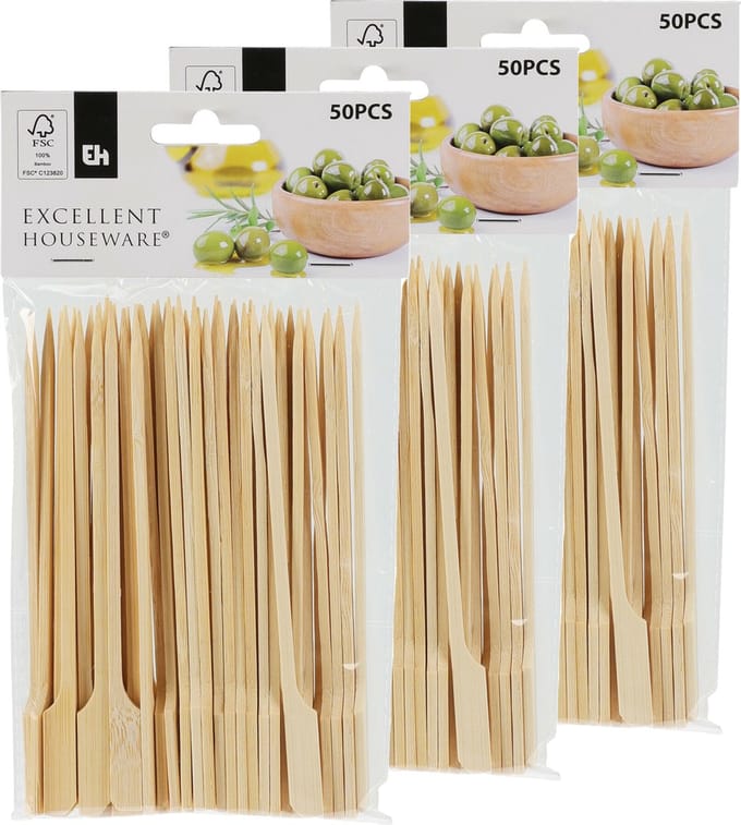 Excellent Houseware Sate prikkers/stokjes - 150x - bamboe - 15 cm - BBQ spiezen - Cocktail prikkers
