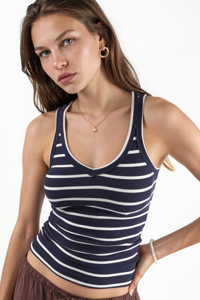 Gestreepte V-hals Katoenmix Tanktop