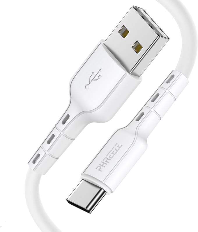 Flexibele usb A naar usb C kabel - 1 meter - Usb C naar usb kabel - Wit - Phreeze
