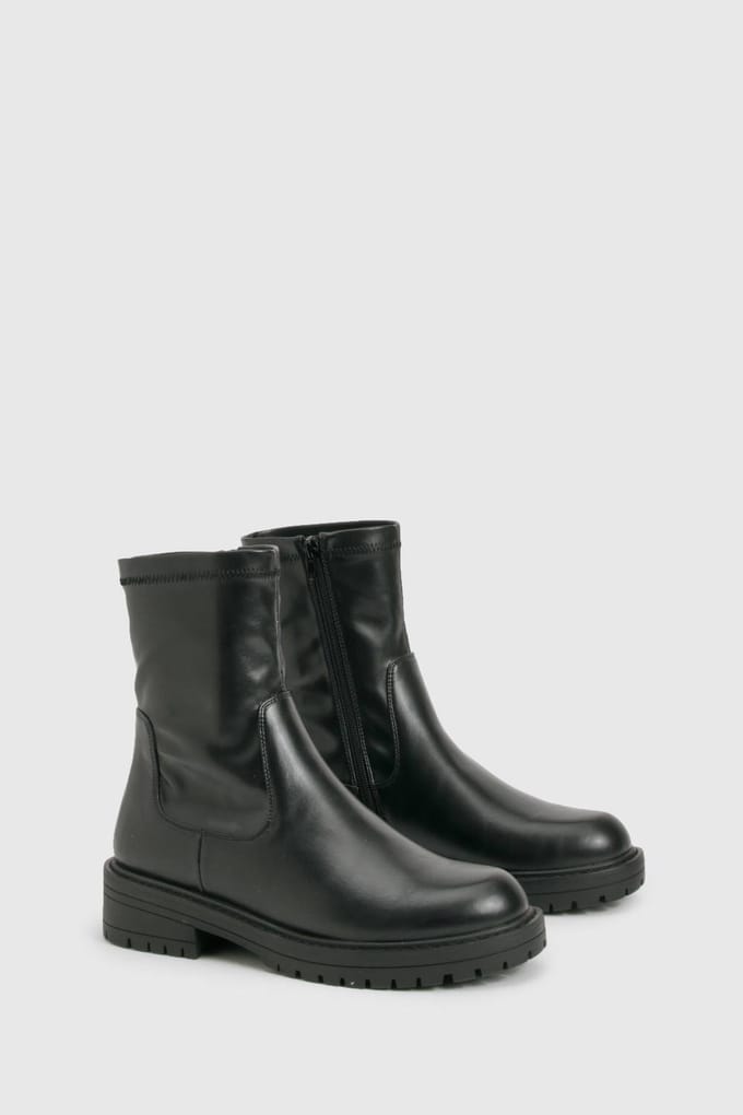 boohoo Dames Laars met brede pasvorm en chunky blockhiel | Black | Maat: 4