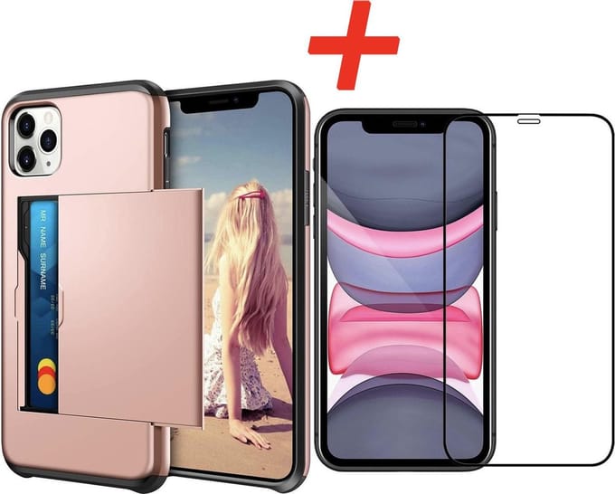 Geschikt voor Apple iPhone 11 Pro Backcover | Roze | Pasjeshouder