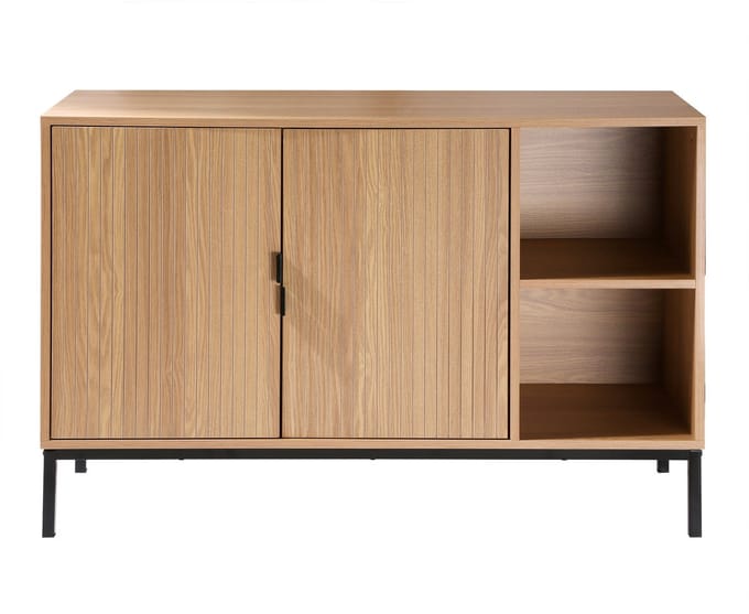 CALICOSY - Dressoir met 2 deuren en 2 open vakken in groefhoutlook L110 cm - TARA