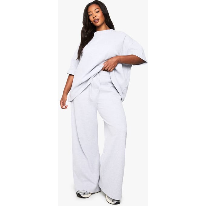 boohoo Dames Plus Wafelgebreide Broek met Trekkoord in de Taille | Ash Grey | Maat: 28