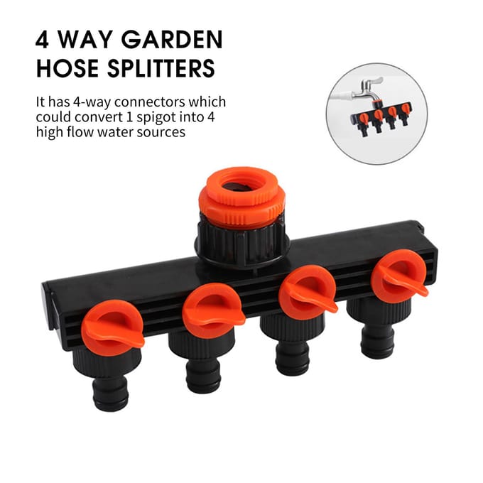 4-weg tuinslangsplitters Kraanomstelling Kraanslangconnector Slangpijpsplitter 4-weg water black