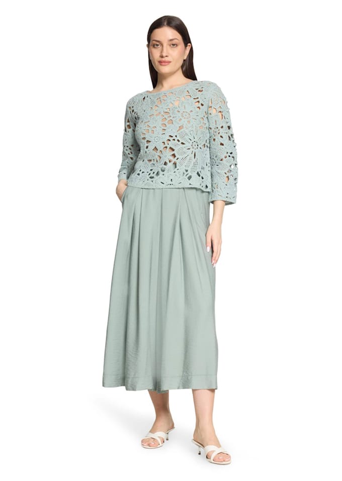 Gehaakte pullover met bloemenpatroon - salie - Gr. 42 van Goldner Fashion