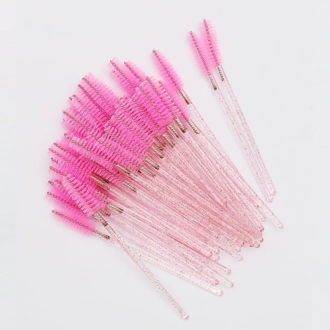 50 stuks Kristallen Wimperborstel Kam Wegwerp Oogwimper Extensions Mascara Staafjes Make-up Professioneel Make-up Schoonheidstool rozerode kleur